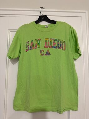 San Diego CA Neon Green Graphic Tee tie dye M preshrink cotton
